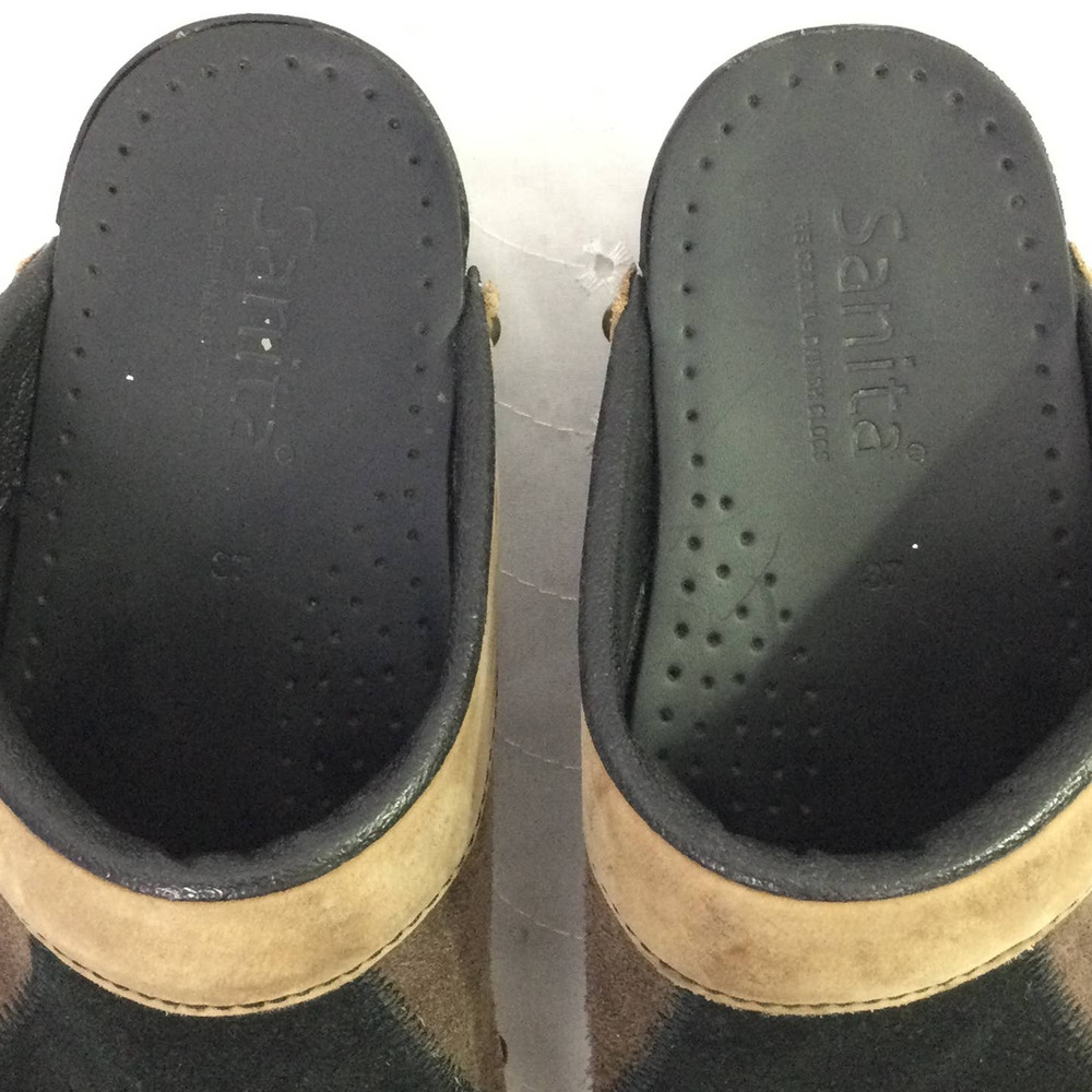 Sanita Black Brown Color Block Suede Studded Slip On Clog Women’s Size 37 - Picture 5 of 14